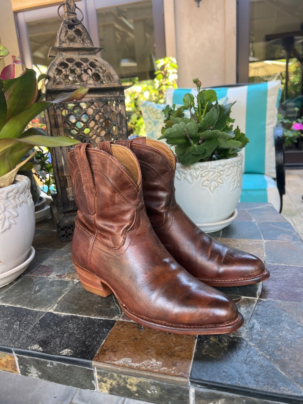 Tecovas Brown Leather Western Ankle Boots 7.5